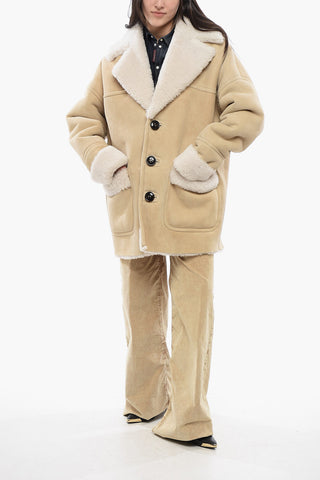 3-Button Shearling Coat with Patch Pockets