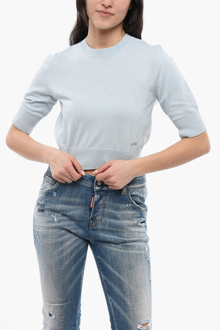Crop Top in Maglia di Cotone
