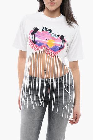 Cropped T-Shirt SPRAY SUNSET with Fringed Hem