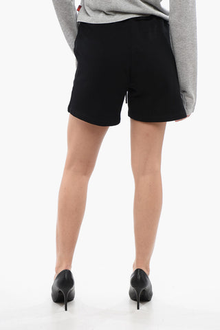 Shorts in Cotone Garzato con Logo Ricamato