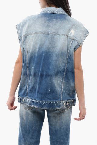 Giubbotto Smanicato in Denim con Dettagli Distressed