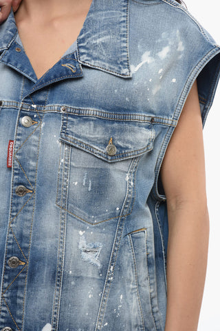 Giubbotto Smanicato in Denim con Dettagli Distressed