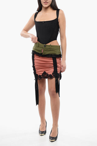 Ruffle Detailed SALOON Miniskirt with Lace Hems