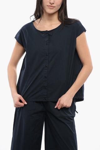 Popeline Sleeveless Shirt with Drawstringed Hem