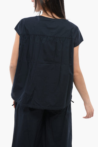 Popeline Sleeveless Shirt with Drawstringed Hem