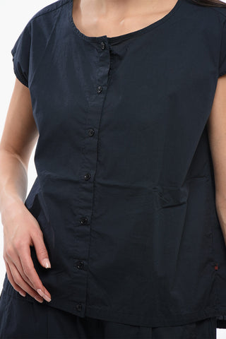 Popeline Sleeveless Shirt with Drawstringed Hem