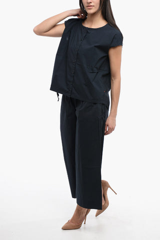 Popeline Sleeveless Shirt with Drawstringed Hem