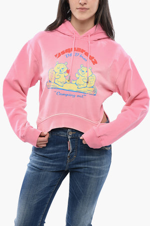 Cropped-Fit Hoodie CAMPING OUT aus angerauter Baumwolle