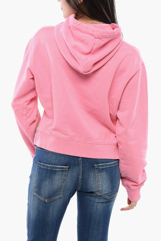 Cropped-Fit Hoodie CAMPING OUT aus angerauter Baumwolle