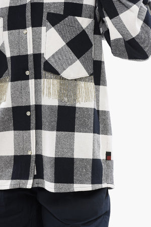 Cotton-Blend Plaid Check Shirt with Fringed Details