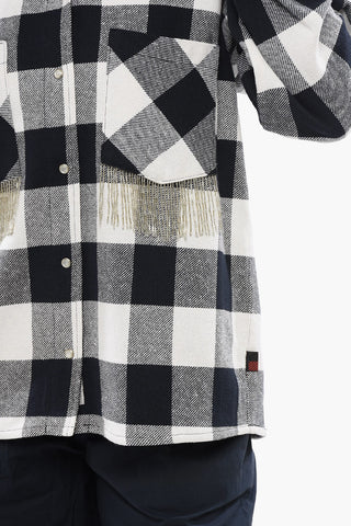 Cotton-Blend Plaid Check Shirt with Fringed Details