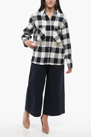 Cotton-Blend Plaid Check Shirt with Fringed Details