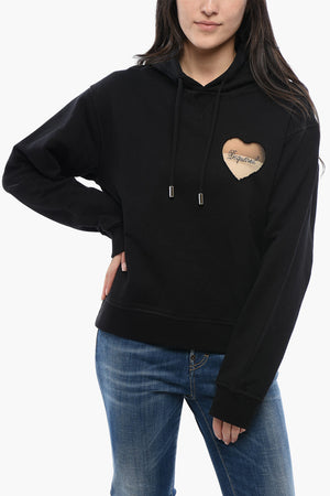Felpa Hoodie in Cotone Garzato con Inseerto See Through