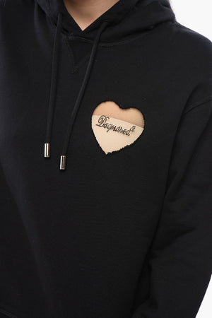 Felpa Hoodie in Cotone Garzato con Inseerto See Through