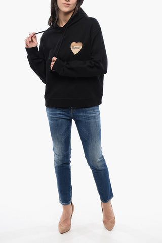 Felpa Hoodie in Cotone Garzato con Inseerto See Through