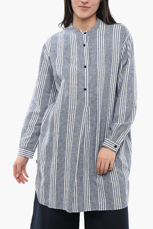 Gestreifte Balanced Bluse aus Bio-Baumwolle mit Stehkragen