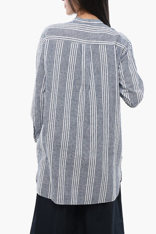 Gestreifte Balanced Bluse aus Bio-Baumwolle mit Stehkragen