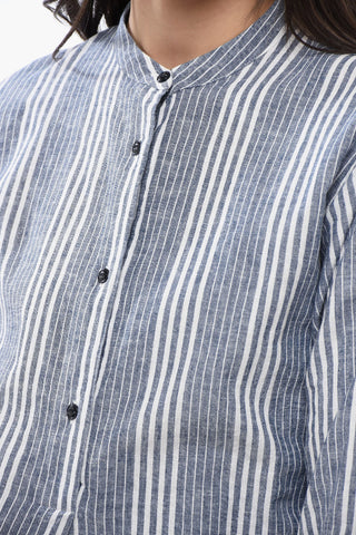 Gestreifte Balanced Bluse aus Bio-Baumwolle mit Stehkragen