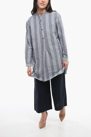 Gestreifte Balanced Bluse aus Bio-Baumwolle mit Stehkragen