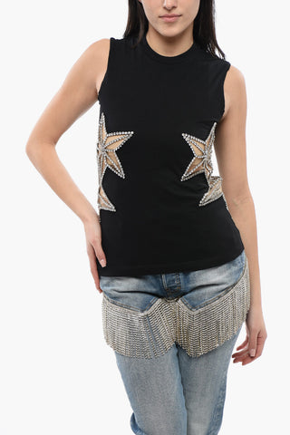 Tank Top STAR mit Mesh-Einsätzen und Kristallen