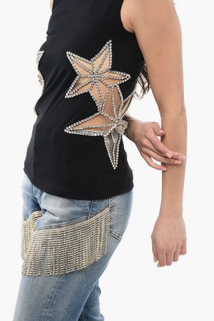 Tank Top STAR mit Mesh-Einsätzen und Kristallen