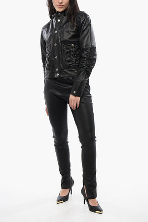 Leather Jacket with Ruffle Details