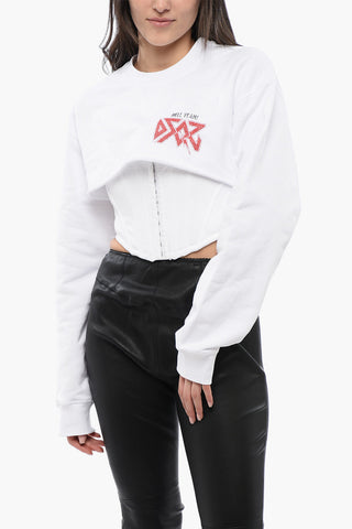 Cropped-Fit Sweatshirt ROCK with Corset Detail