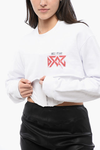 Cropped-Fit Sweatshirt ROCK with Corset Detail