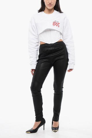 Cropped-Fit Sweatshirt ROCK with Corset Detail