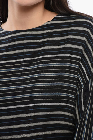 Blusa in Misto Lino VARSITY con Motivo a Righe Balanced