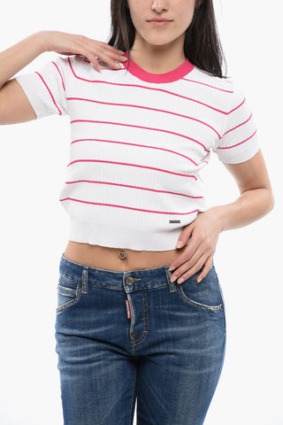 Gestreiftes Strick-Crop-Top Awning