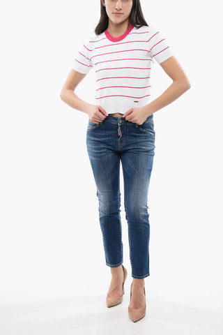 Gestreiftes Strick-Crop-Top Awning
