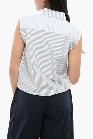 Awning Striped Sleeveless Shirt with Breast-pocket