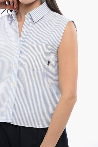 Awning Striped Sleeveless Shirt with Breast-pocket