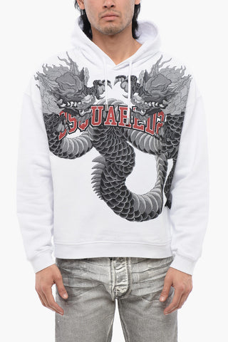 Brushed Cotton Hoodie With Dragons Priint