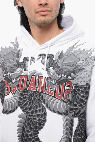 Brushed Cotton Hoodie With Dragons Priint