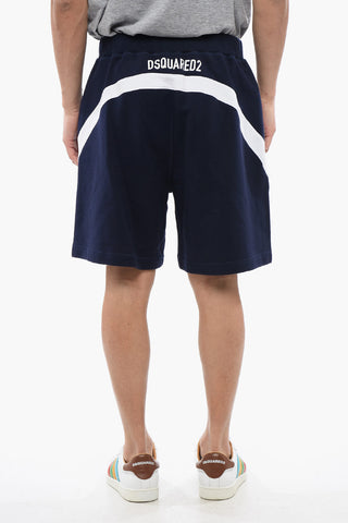 Brushed Cotton Jogger Shorts With Contrasting Bands