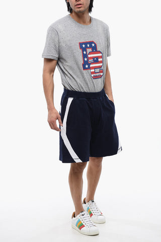 Brushed Cotton Jogger Shorts With Contrasting Bands