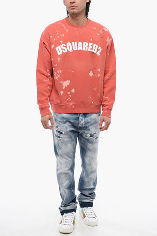 Logo Print Distressed Effect Crewneck Sweatshirt