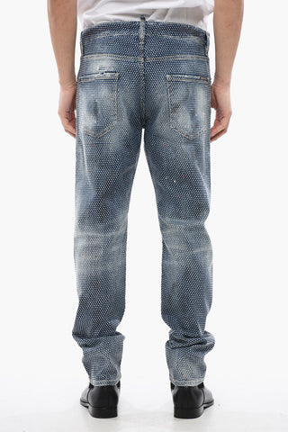 Stone Washed COOL GUY Jeans With Allover Rhinestones 17 cm