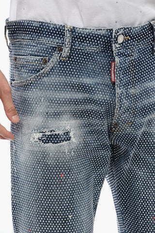Stone Washed COOL GUY Jeans With Allover Rhinestones 17 cm