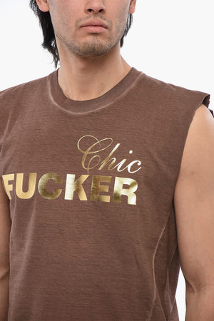 Ärmelloses T-Shirt FUCKER mit Metallic-Effekt-Print