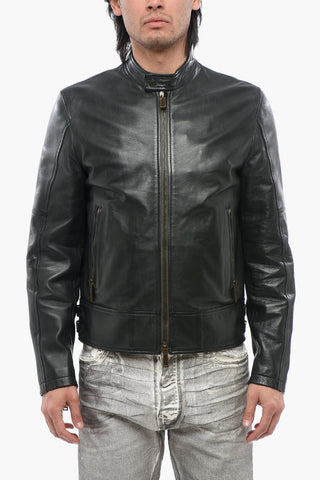Leather Jacket with Buttoned Collar