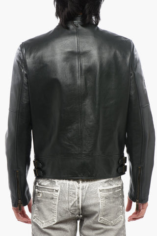 Leather Jacket with Buttoned Collar