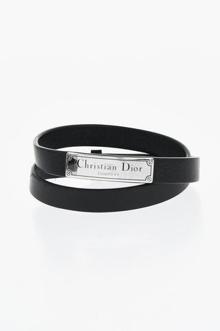 COUTURE Bracciale in Pelle a Doppio Giro con Logo Inciso