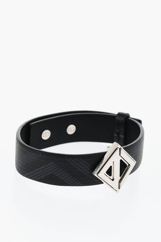 Logoed Leather Bracelet with Diamonds Logo
