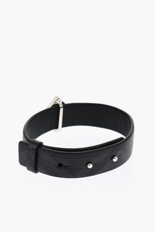 Logoed Leather Bracelet with Diamonds Logo