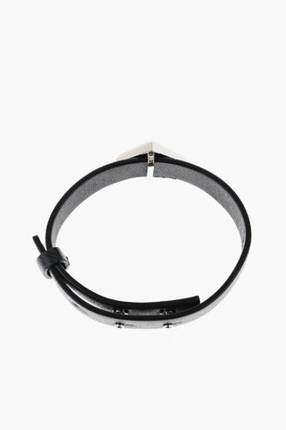 Logoed Leather Bracelet with Diamonds Logo