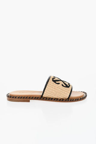 Slides TWIST In Raffia Con Logo Ricamato