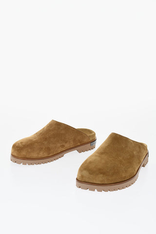 Suede METAL LOGO Mules with Rubber Sole